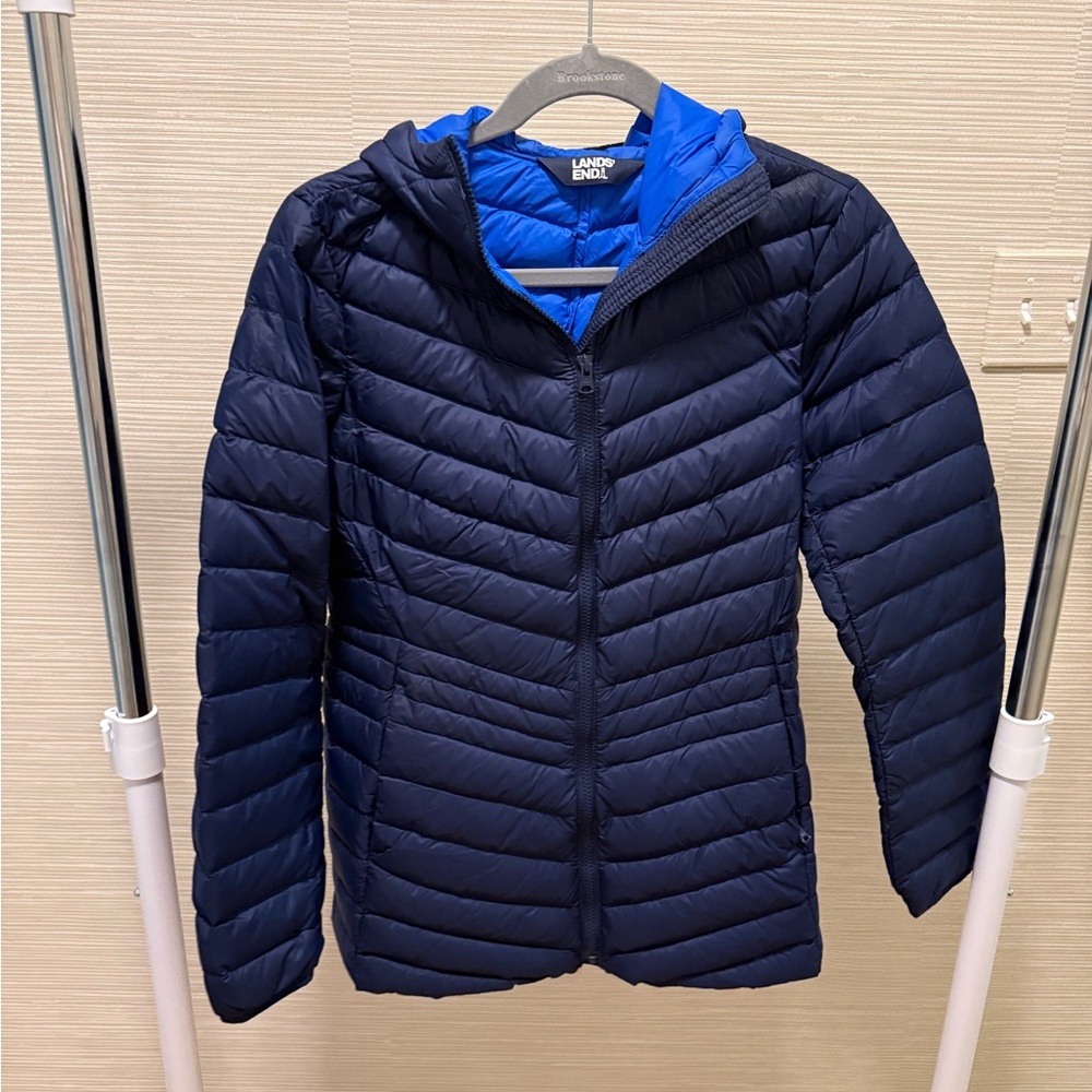 Lands' End Women's Wanderweight Packable Down Hooded Jacket size small 6-8